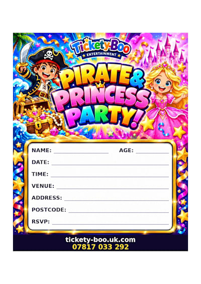 Pirate and Princess printable party invitation