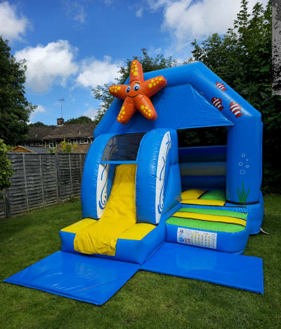 12ft x 13ft 3D Starfish Bouncy Castle With Slide, a bounce and slide combo for hire from MLM Bouncy Castles