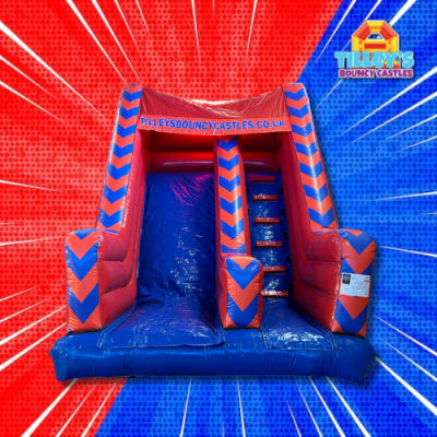 8ft Platform Red & Blue Slide, a inflatable slide for hire from Tilley's Bouncy Castles and Soft Play Hire
