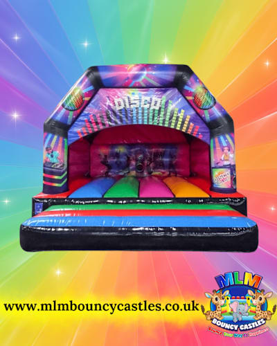 15ft x 15ft Multicoloured Disco Bouncy Castle, a bouncy castle for hire from MLM Bouncy Castles
