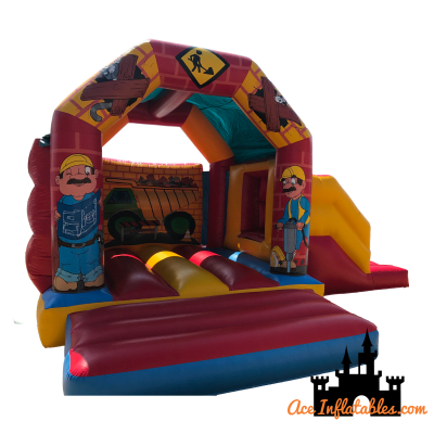 Construction Themed Bounce & Slide 18ft x 15ft, a bounce and slide combo for hire from Ace Inflatables