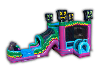 Level Up Gamer Bounce House & Dual Lane Slide Combo W/ Splash Pool