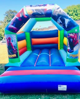 Spider Man Castle, a bouncy castle for hire from Happy Days Bouncy Castles