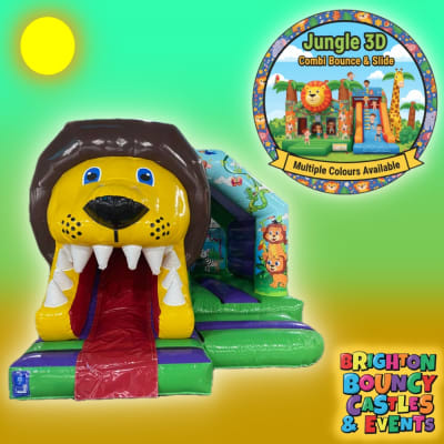 Jungle 3d Combi Bounce & Slide, a bounce and slide combo for hire from Brighton Bouncy Castles