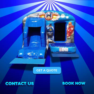Superhero Bouncy castle hire slide combi