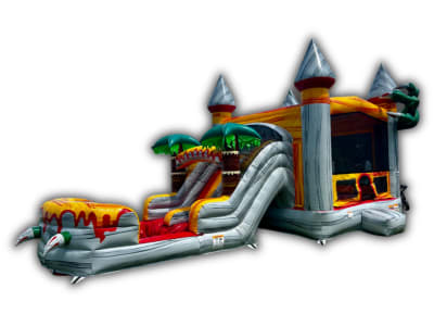 T-Rex Bounce House & Dual Lane Slide Combo W/ Deep Pool