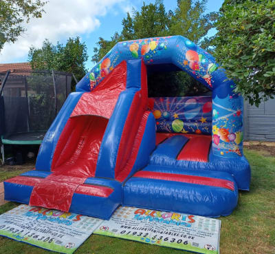 Partytime Castle/Slide Combo, a bounce and slide combo for hire from Allsorts Inflatables