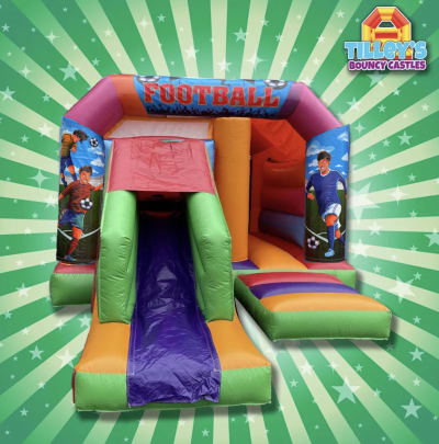 Football Bounce and Slide Bouncy Castle, a bounce and slide combo for hire from Tilley's Bouncy Castles and Soft Play Hire