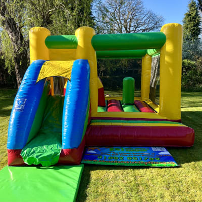 Multi Coloured Activity Bounce and Slide, a bounce and slide combo for hire from KBS Inflatable Kingdom