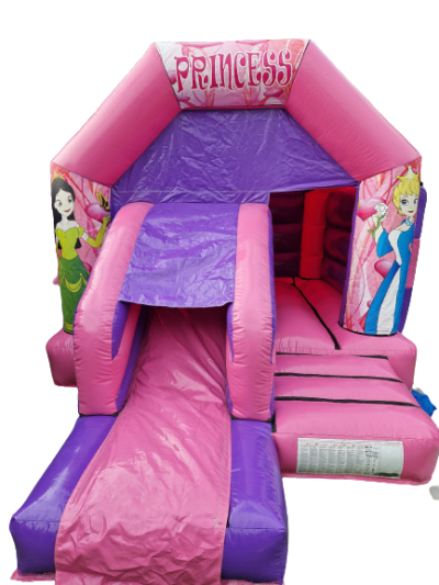 Princess Pink Bouncy Castle with Slide, a bounce and slide combo for hire from Bouncy Boss