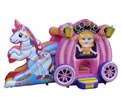 Princess Carriage Bounce n Slide, a bounce and slide combo for hire from Ready Steady Bounce