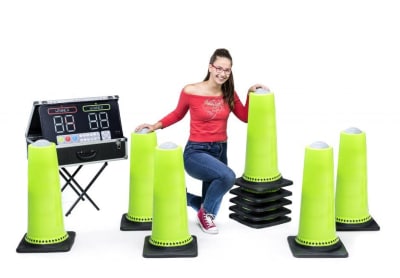 10 Interactive Sports Cones (IPS), a inflatable game for hire from Wizard Bouncy Castles
