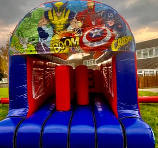Super Hero Obstacle Course, a assault course for hire from Happy Days Bouncy Castles