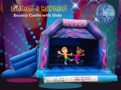 Disco Dance & Bounce Bouncy Castle with Slide 15x17ft, a bounce and slide combo for hire from Have A Bounce