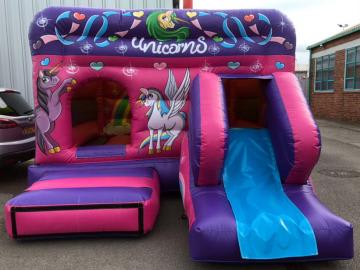 Unicorn Front Slide Combo, a bounce and slide combo for hire from Bouncy Castle Club