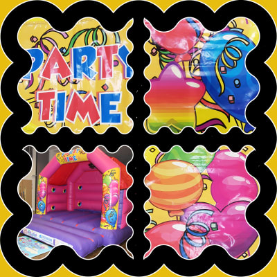 (BC-6) "Party Time" Pink & Purple Themed Bouncy Castle, a bouncy castle for hire from KiDz Parties LLP