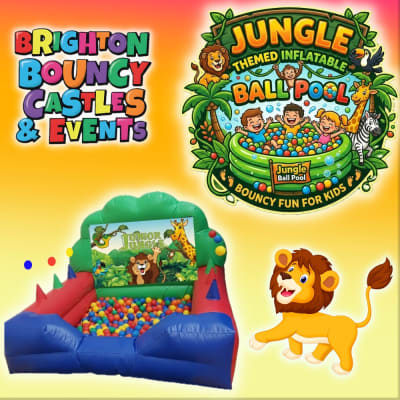 Jungle Themed Inflatable Ball Pool, a soft play set for hire from Brighton Bouncy Castles