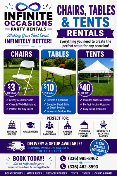 Tables, Chairs, and Tents