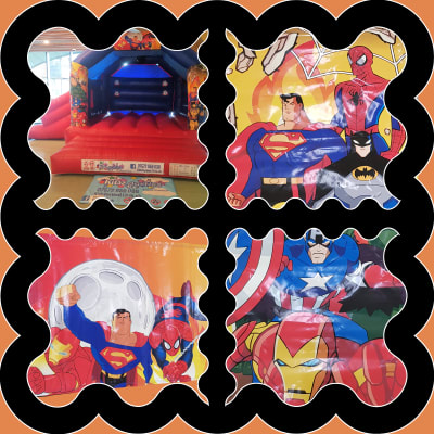 (BC-4) "Marvel Super Heroes" Red & Blue Themed Bouncy Castle (Slide), a bounce and slide combo for hire from KiDz Parties LLP