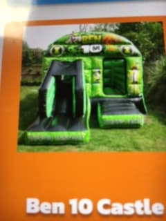 Ben 10 Bouncy Castle with Slide, a bounce and slide combo for hire from Happy Days Bouncy Castles