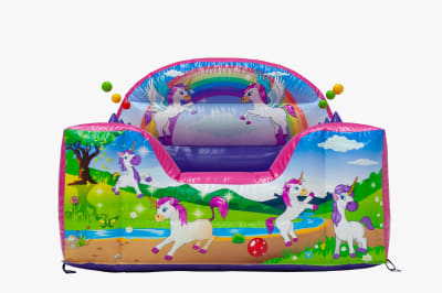 Unicorn Air Juggler With Ball Pool, a soft play set for hire from Jump N Joy Inflatables