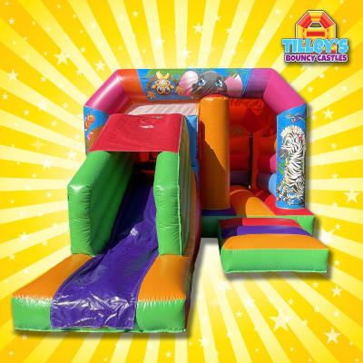 Jungle Bounce and Slide Bouncy Castle, a bounce and slide combo for hire from Tilley's Bouncy Castles and Soft Play Hire