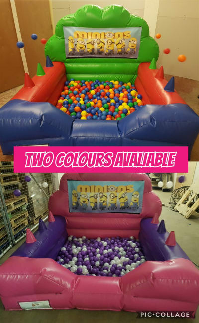 Minions Inflatable Ball Pool, a soft play set for hire from Brighton Bouncy Castles