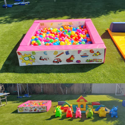 BABY ABC PINK BALL PIT & SOFT PLAY EQUIPMENT SET, a soft play set for hire from All Bounce Surrey