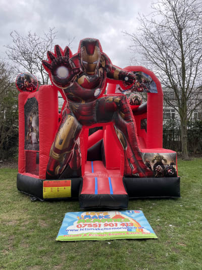 Iron Man Bounce N Slide, a bounce and slide combo for hire from Let's Make Memories