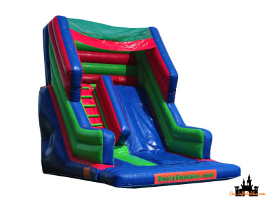 Red Blue and Green Mega Rush Slide, a inflatable slide for hire from Ace Inflatables