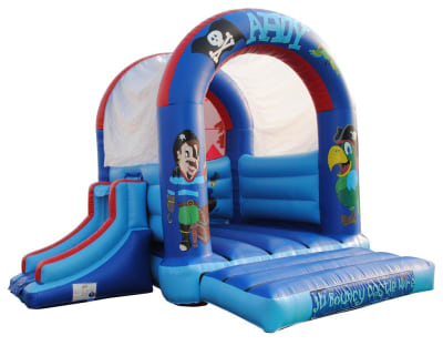 15 x 18ft Pirate Bouncy Castle and Slide Combi, a bounce and slide combo for hire from JV Bouncy Castle Hire
