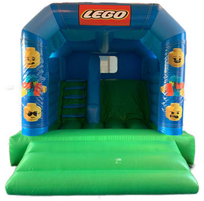 Lego Bounce & Slide Castle, a bounce and slide combo for hire from Epic Inflatables & Soft Play Hire