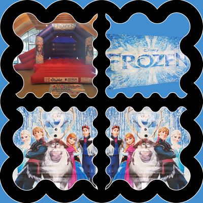 (BC-3) "Frozen" Red & Blue Themed Bouncy Castle (Slide), a bounce and slide combo for hire from KiDz Parties LLP
