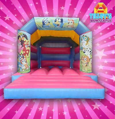Bluey Pink & Blue, a bouncy castle for hire from Tilley's Bouncy Castles and Soft Play Hire