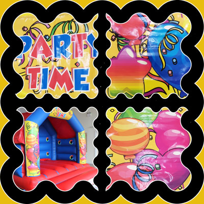 (BC-6) "Party Time" Red & Blue Themed Bouncy Castle, a bouncy castle for hire from KiDz Parties LLP