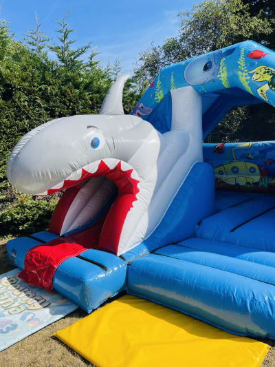 Hungry Shark Bounce N Slide, a bounce and slide combo for hire from Bouncy Mania
