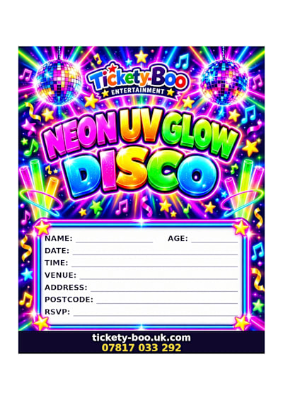 Neon UV Glow Disco printable party invitation