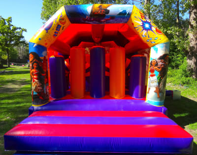 Moana Obstacle Disco, a assault course for hire from Jumping Jacks Bouncy Castles