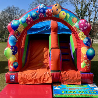 Multi-Coloured Party 5ft Platform Slide, a inflatable slide for hire from KBS Inflatable Kingdom
