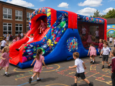 27ft Party Time Assault Course Hire, a assault course for hire from Funday Entertainment
