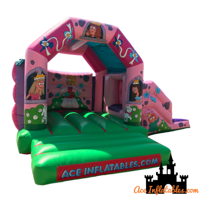 Princess Themed Bounce and Slide 15ft X 18ft, a bounce and slide combo for hire from Ace Inflatables