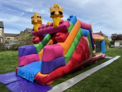 Lego Fun Run (10ft x 29ft), a assault course for hire from Elmbridge Inflatables