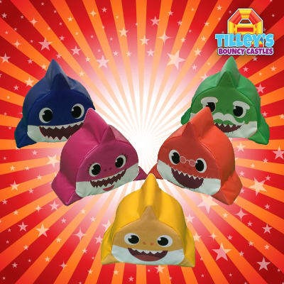 Baby Shark Soft Play Family, a soft play set for hire from Tilley's Bouncy Castles and Soft Play Hire