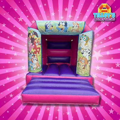 Bluey Slim Pink, a bouncy castle for hire from Tilley's Bouncy Castles and Soft Play Hire