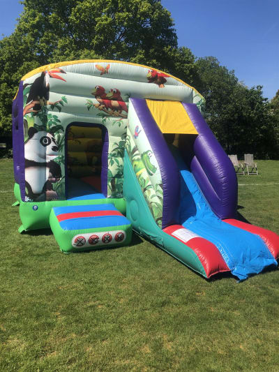 12ft x 18ft Panda Bounce House Slide Combo, a bounce and slide combo for hire from Rick's Castles