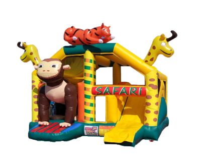 Monkey Safari Bounce n Slide, a bounce and slide combo for hire from Ready Steady Bounce