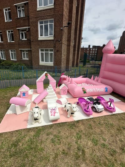 18 Piece Pink Soft play with personalised car reg, a soft play set for hire from SK Hire Events