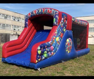 Adults & Children Party Time themed Fun Run, a assault course for hire from Bounce N Fun