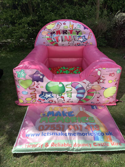 Pink Party Time Ball Pool, a soft play set for hire from Let's Make Memories