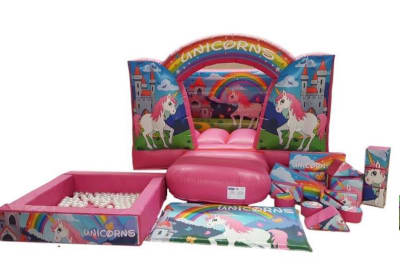 Unicorn bouncy castle & softplay package, a party package for hire from Allsorts Inflatables